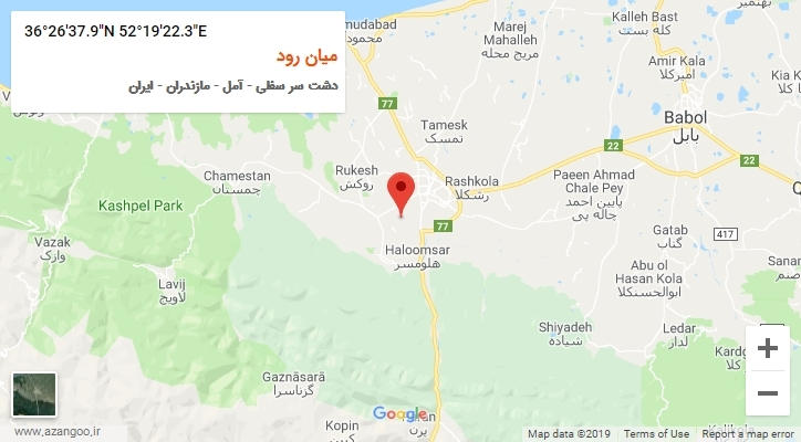 روستای میان رود بر روی نقشه