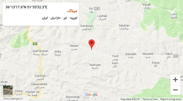 روستای میناک بر روی نقشه