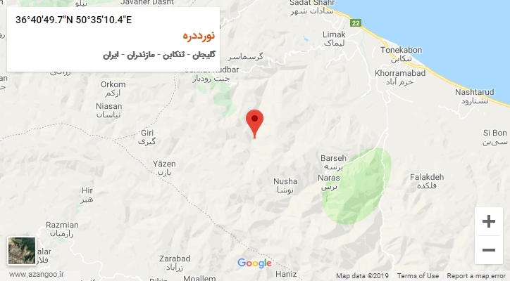 روستای نورددره بر روی نقشه
