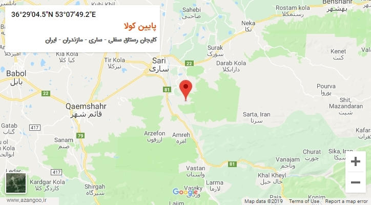 روستای پایین کولا بر روی نقشه