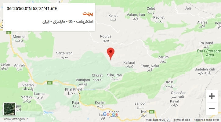 روستای پچت بر روی نقشه