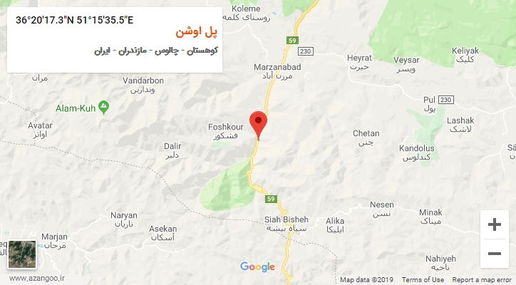 روستای پل اوشن بر روی نقشه