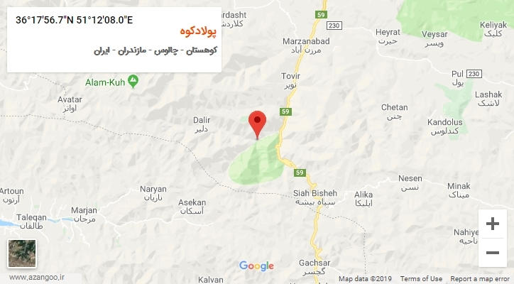روستای پولادکوه بر روی نقشه