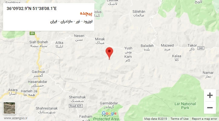 روستای پیچده بر روی نقشه