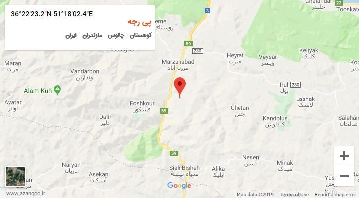 روستای پی رجه بر روی نقشه