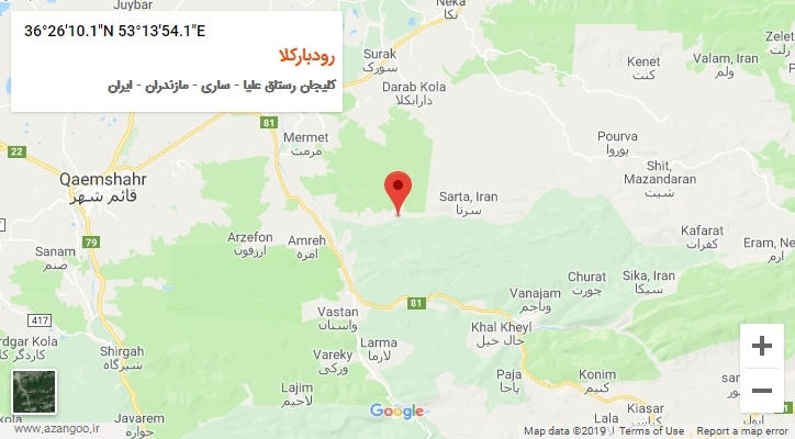 روستای رودبارکلا بر روی نقشه