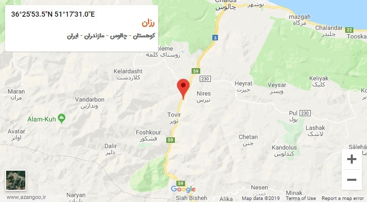 روستای رزان بر روی نقشه