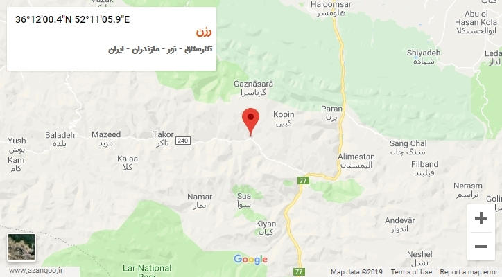 روستای رزن بر روی نقشه