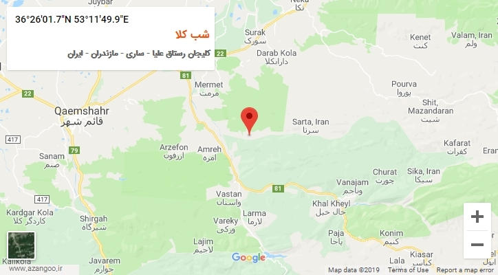 روستای شب کلا بر روی نقشه