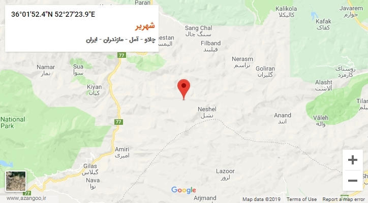 روستای شهریر بر روی نقشه