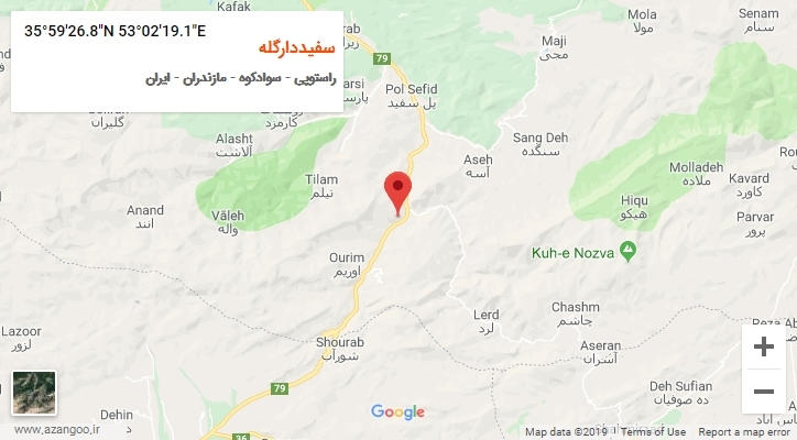روستای سفیددارگله بر روی نقشه