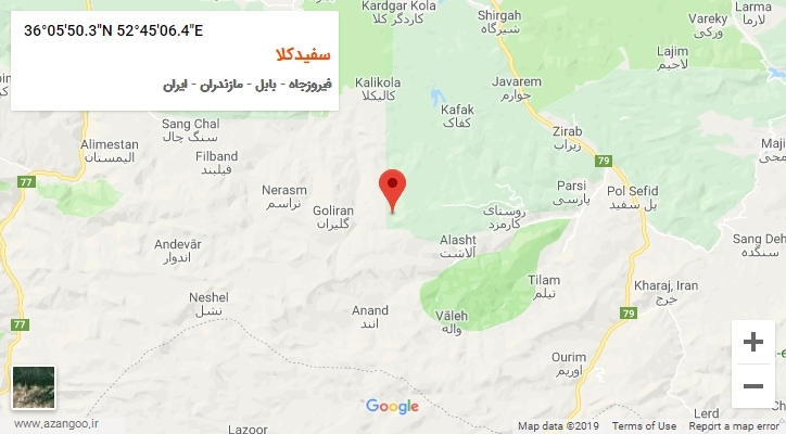 روستای سفیدکلا بر روی نقشه