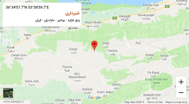 روستای شیرداری بر روی نقشه