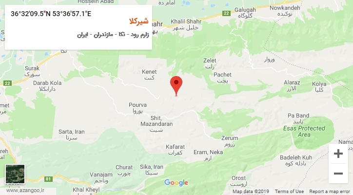 روستای شیرکلا بر روی نقشه