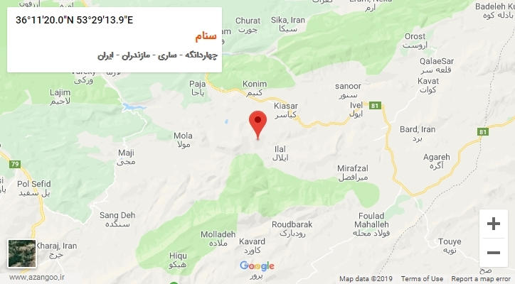 روستای سنام بر روی نقشه