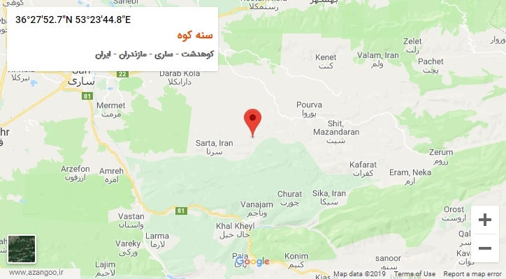 روستای سنه کوه بر روی نقشه