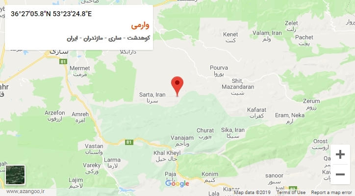 روستای وارمی بر روی نقشه
