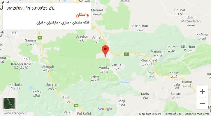 روستای واستان بر روی نقشه
