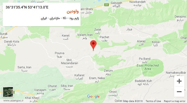 روستای واودین بر روی نقشه
