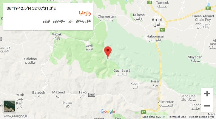 روستای وازعلیا بر روی نقشه