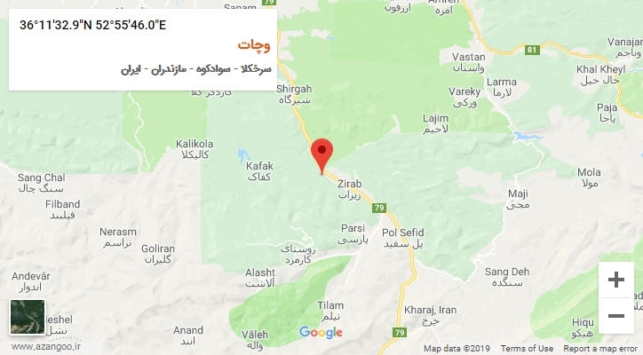 روستای وچات بر روی نقشه