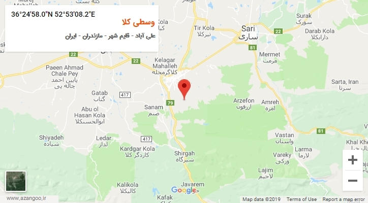 روستای وسطی کلا بر روی نقشه