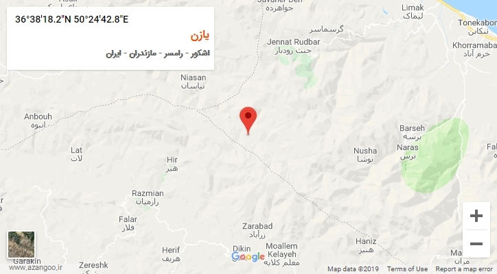 روستای یازن بر روی نقشه