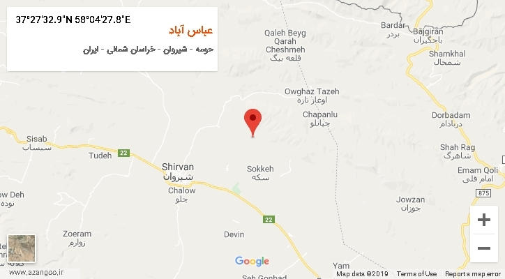 روستای عباس آباد بر روی نقشه