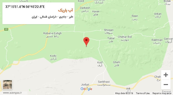 روستای آب باریک بر روی نقشه