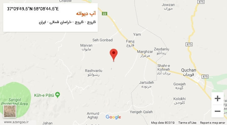 روستای آب دیوانه بر روی نقشه