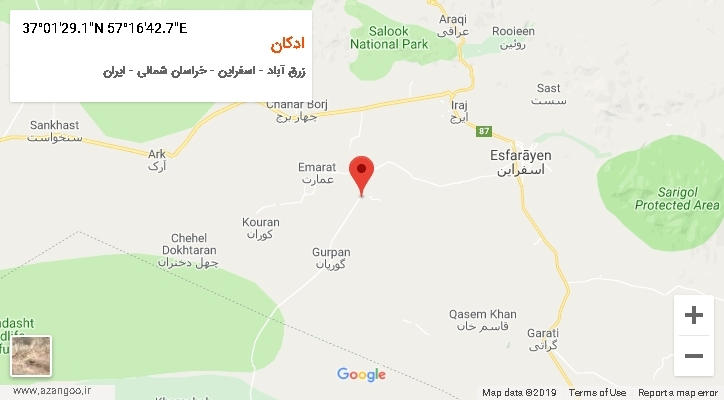 روستای ادکان بر روی نقشه