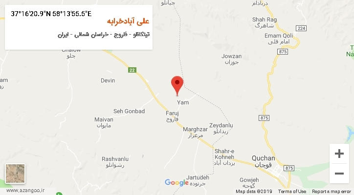 روستای علی آبادخرابه بر روی نقشه