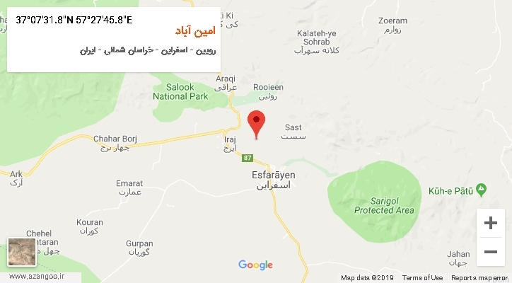 روستای امین آباد بر روی نقشه