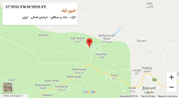 روستای امین آباد بر روی نقشه