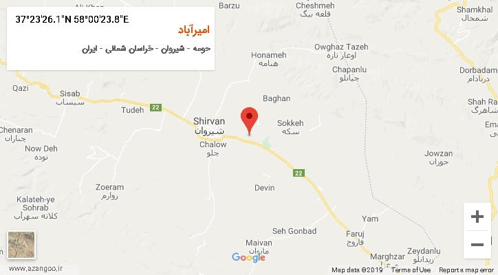 روستای امیرآباد بر روی نقشه