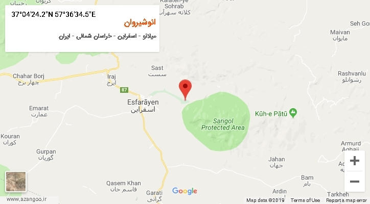 روستای انوشیروان بر روی نقشه