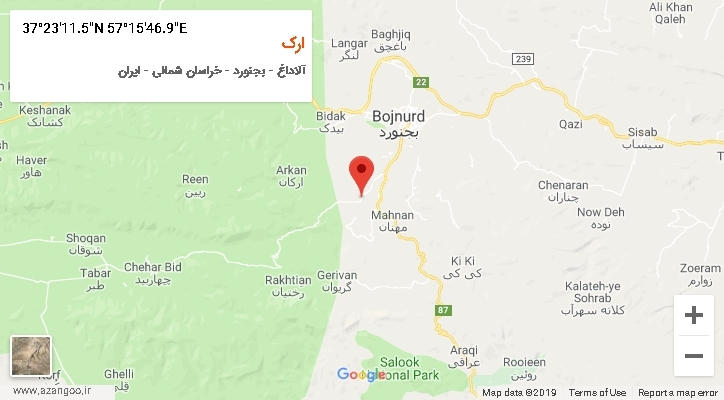 روستای ارک بر روی نقشه