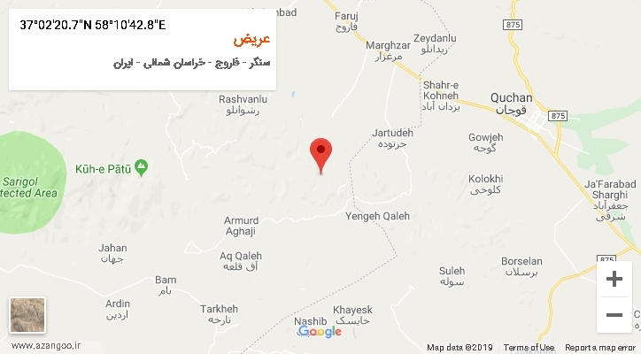 روستای عریض بر روی نقشه