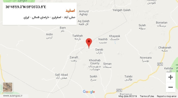 روستای اسفید بر روی نقشه