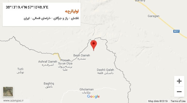 روستای اولیاارچه بر روی نقشه