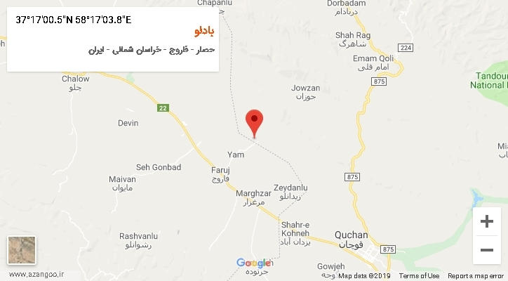 روستای بادلو بر روی نقشه