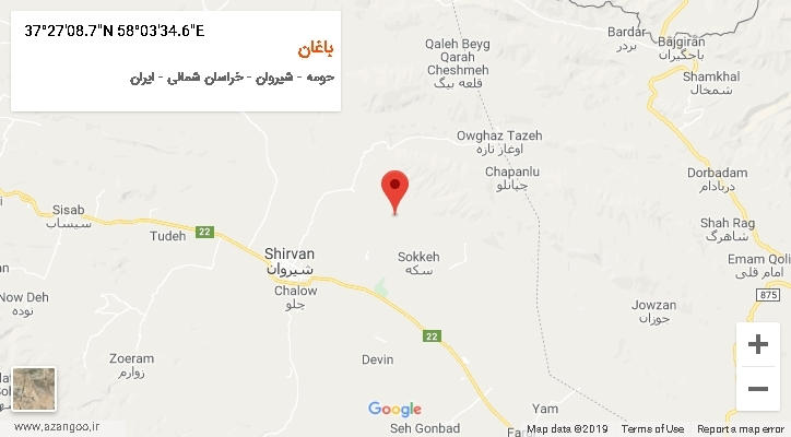 روستای باغان بر روی نقشه