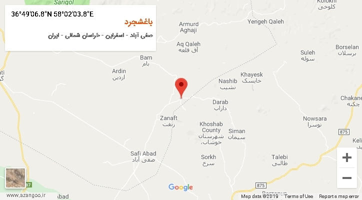 روستای باغشجرد بر روی نقشه