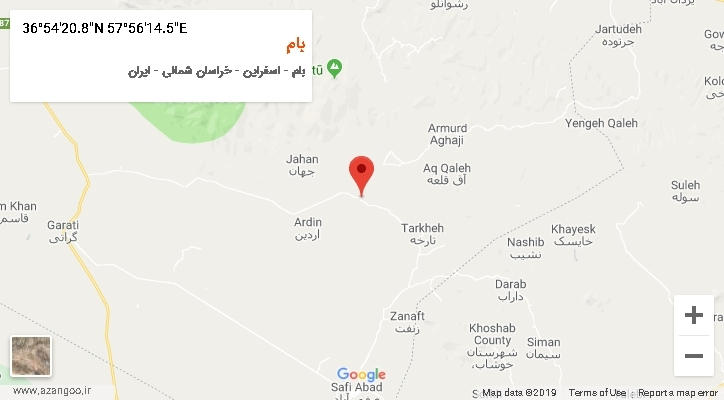 روستای بام بر روی نقشه