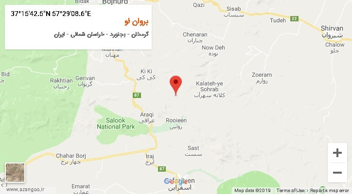 روستای بروان لو بر روی نقشه