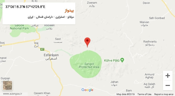 روستای بیدواز بر روی نقشه