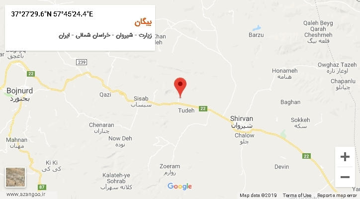 روستای بیگان بر روی نقشه