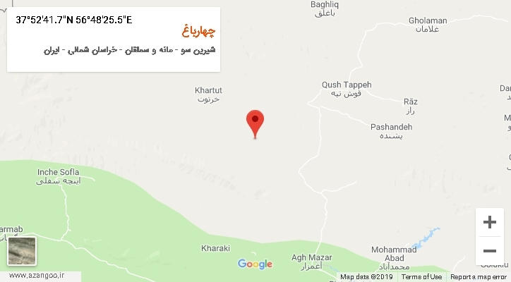 روستای چهارباغ بر روی نقشه