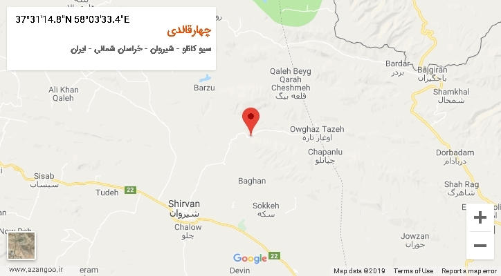 روستای چهارقالدی بر روی نقشه