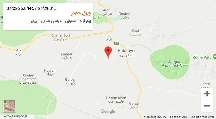 روستای چهل حصار بر روی نقشه